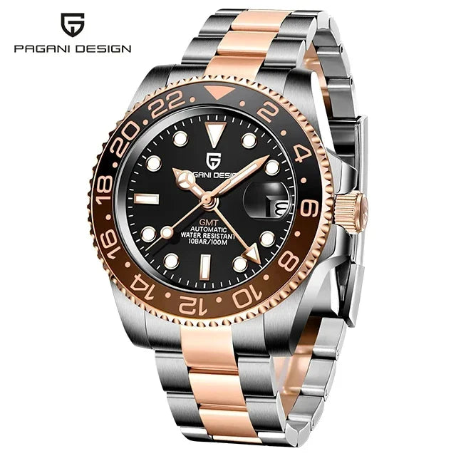New PAGANI DESIGN PD-1662 V5 Men Mechanical Watch Luxury Ceramic Bezel Automatic Watch 10bar Waterproof Sapphire Glass GMT Watch