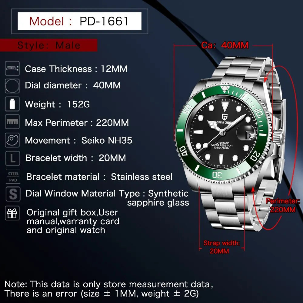 PAGANI Design 2025 New 40mm Men Automatic Mechanical Watches Men Luxury NH35A / NH36A Stainless Steel Waterproof Watch Relogio