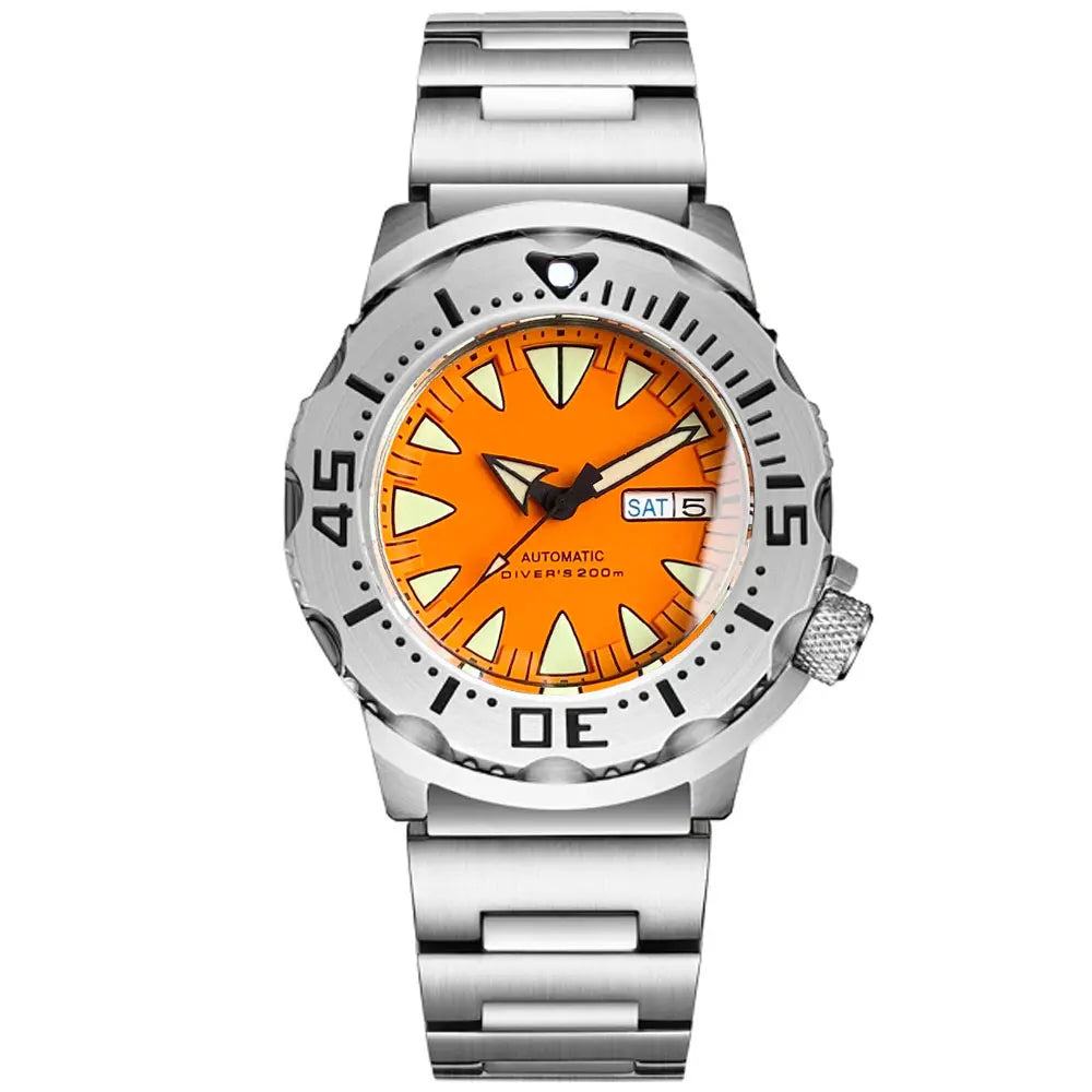 Tandorio Monster NH36A Mechanical Dive Automatic Men's Watch AR Sapphire 42mm 20BAR Steel Wristwatch Double Date Green Luminous