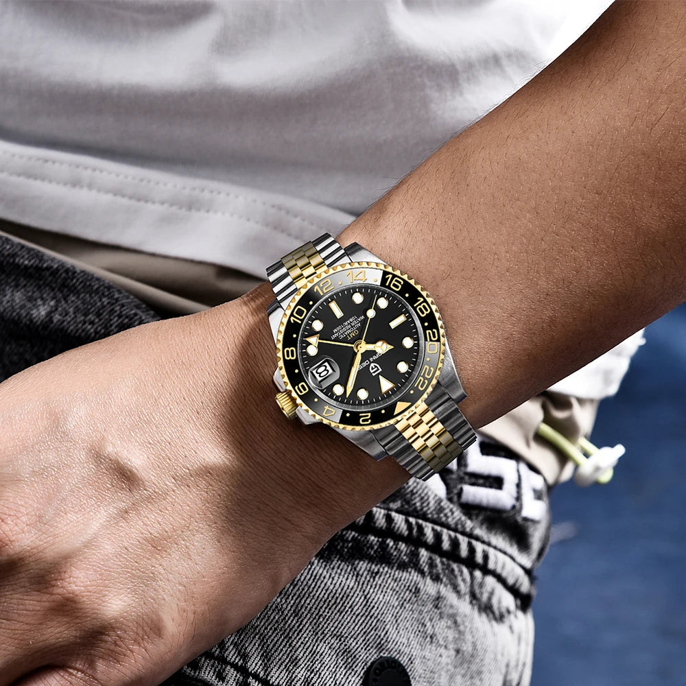PAGANI DESIGN New PD-1662 Men's Mechanical Watch Top Sapphire Glass GMT Watch 100M Waterproof Men's Automatic Mechanical Watch