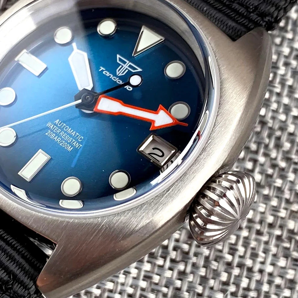 36mm Military Diver Mechanical Watch Men NH35 AR Domed Sapphire Sunburst Green/Red/Blue Big Crown Sport Nylon