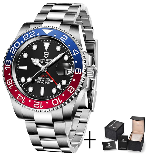 PAGANI DESIGN 40MM GMT Luxury Men Mechanical Wristwatch NH34 Automatic Watch Men's Stainless Steel Waterproof Clock Reloj Hombre