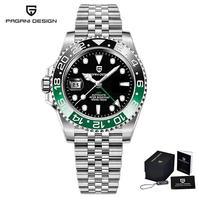 PAGANI DESIGN 40MM GMT Luxury Men Mechanical Wristwatch NH34 Automatic Watch Men's Stainless Steel Waterproof Clock Reloj Hombre