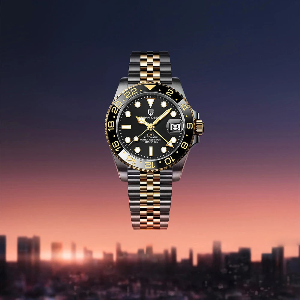 PAGANI DESIGN New PD-1662 Men's Mechanical Watch Top Sapphire Glass GMT Watch 100M Waterproof Men's Automatic Mechanical Watch