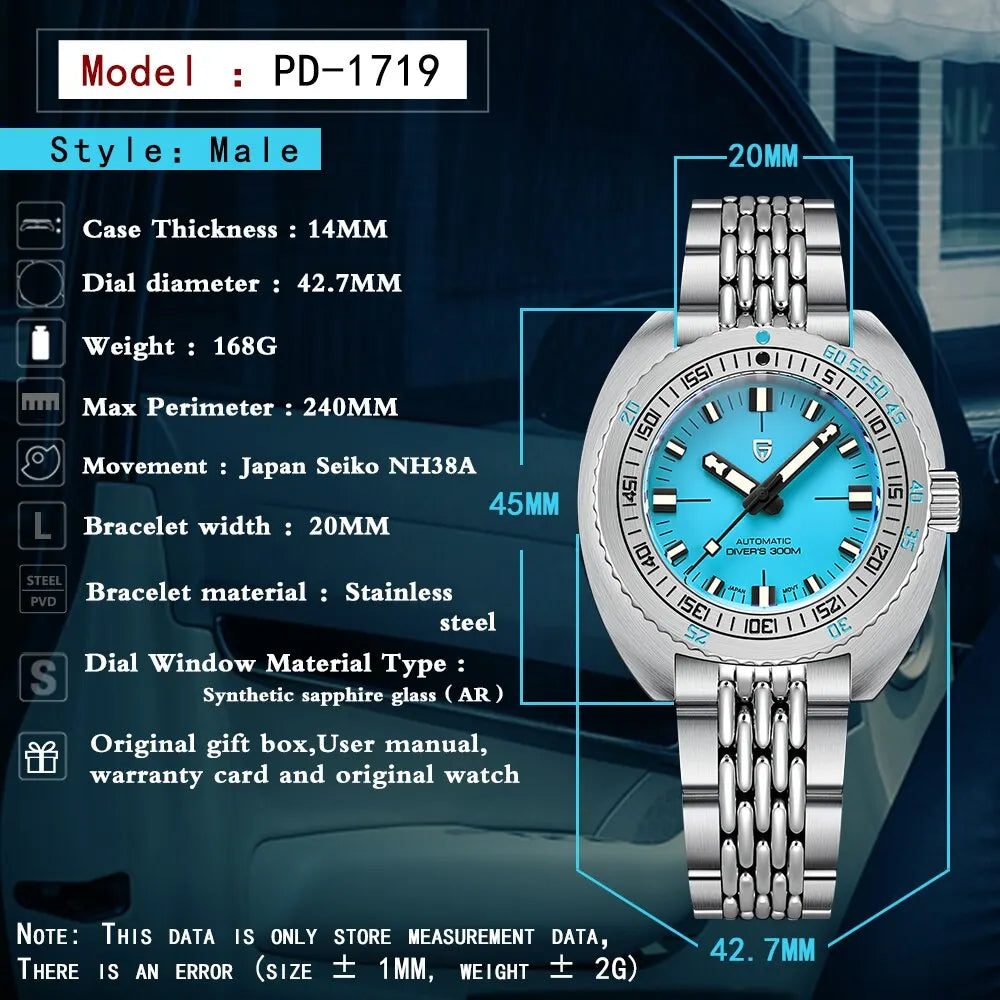 PAGANI DESIGN 2024 New .Men's Automatic Mechanical Divers Watches NH38 Sapphire Stainless Steel 300m Waterproof AR Watch for Men