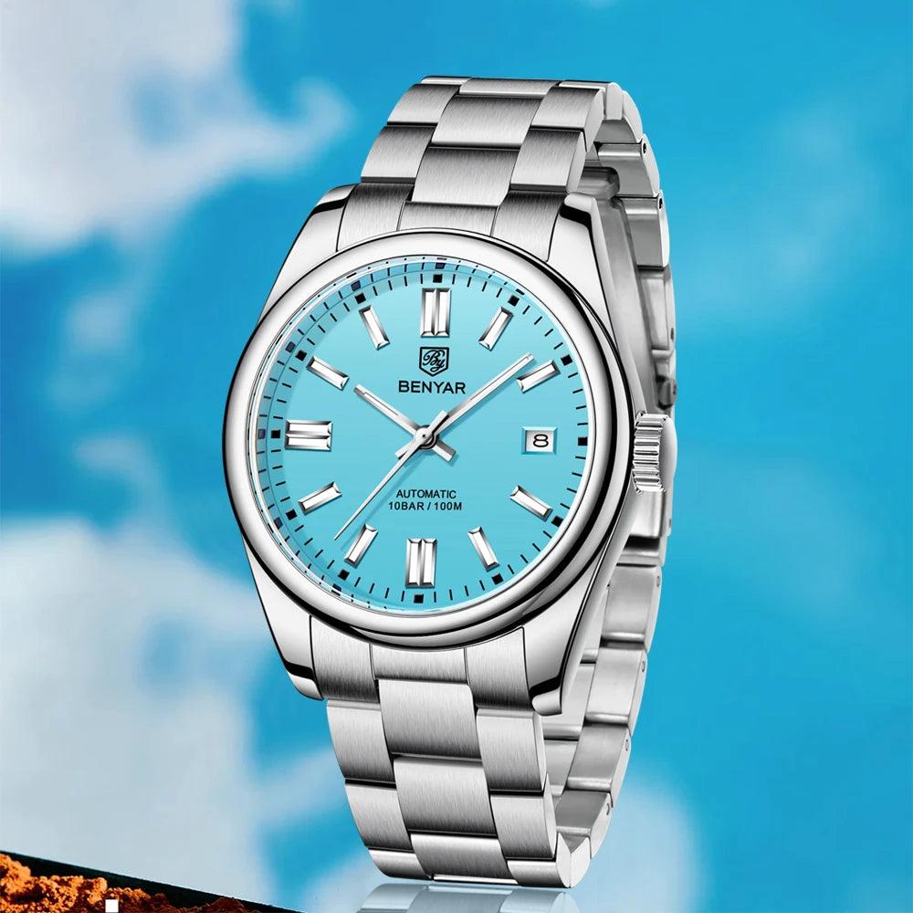 BENYAR New Luxury Automatic Watch 10Bar Waterproof Stainless Steel Men Mechanical Wristwatches Sports Diving Watch for Men